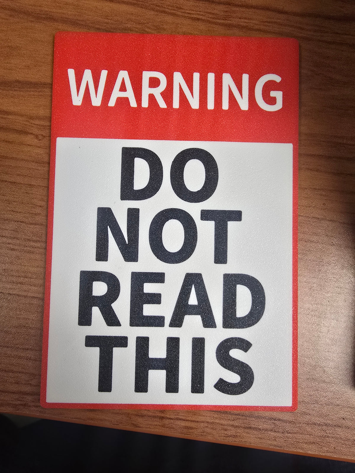 Warning: Do Not Read This – Funny 3D Printed Novelty Sign | 7x5 Inch
