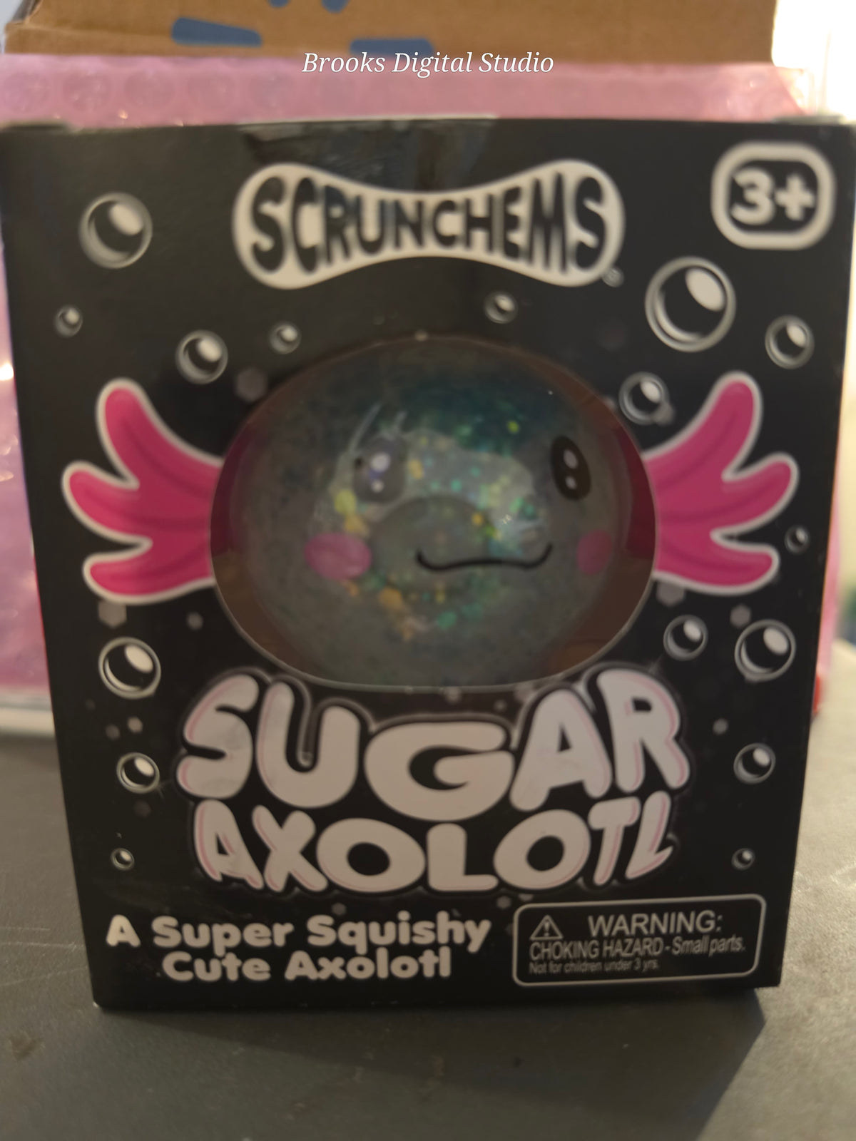 HTF Blue Scrunchems Sugar Axolotl – Glitter-Filled Super Squishy Sensory Toy